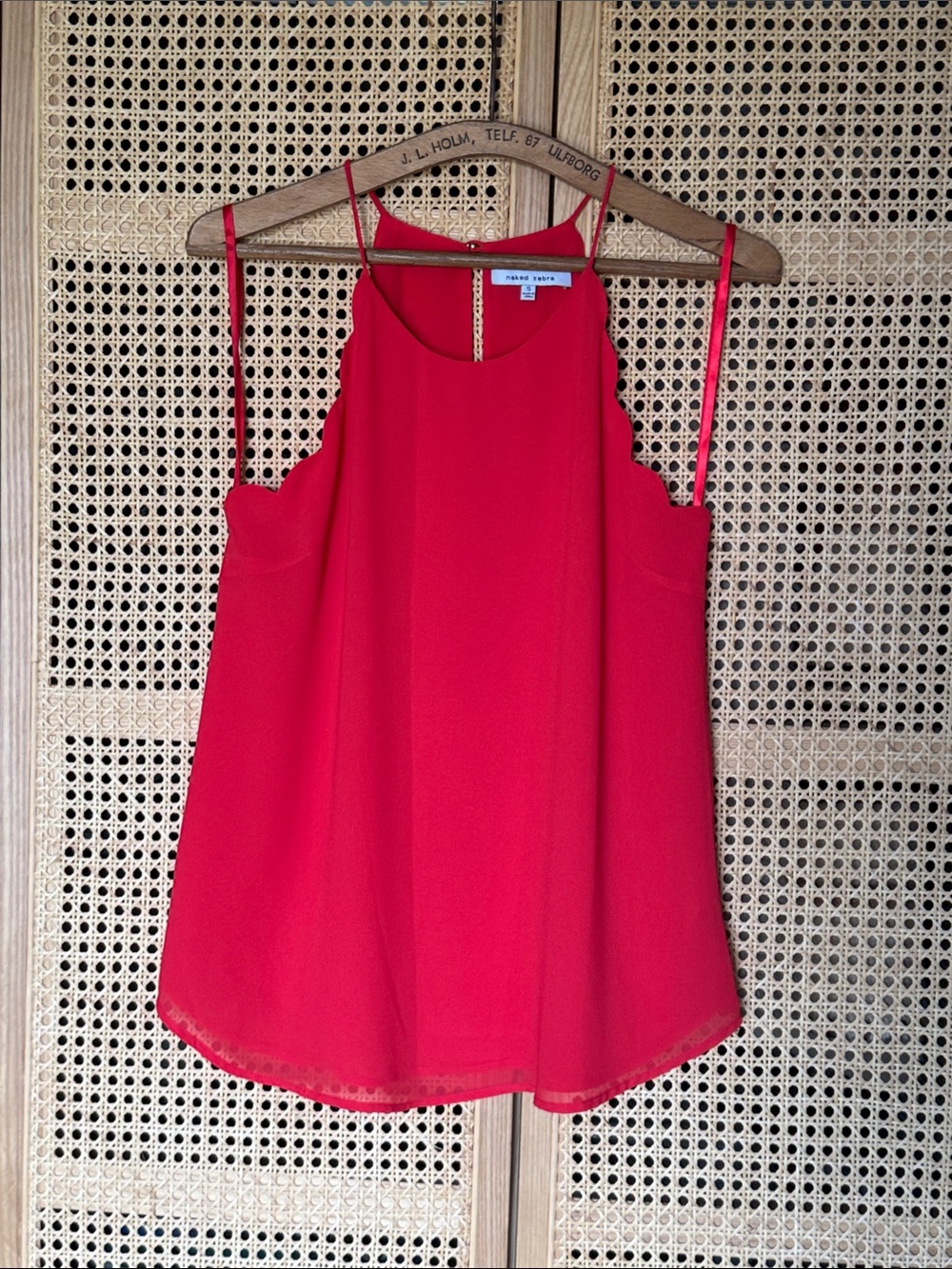 Naked Zebra Red Scallop-Edge Camisole Tank